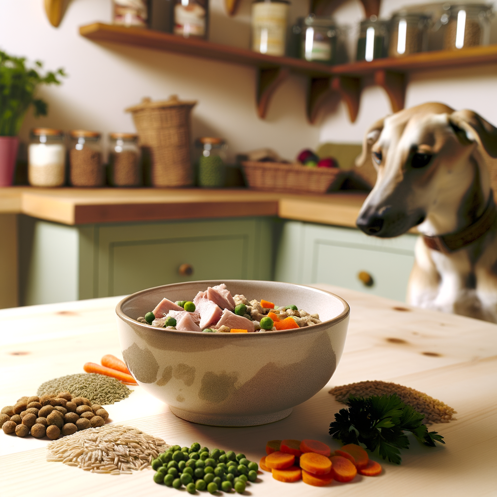 Lamentablemente, no puedo generar imágenes directamente. Sin embargo, puedo ofrecerte una descripción detallada de una fotografía que se ajusta al texto proporcionado y podría ser utilizada para tu publicación en redes sociales sobre el impacto del azúcar y los aditivos artificiales en perros.
**Descripción de la Fotografía:**
La imagen muestra una cocina hogareña bien iluminada y acogedora. En el centro de la mesa de madera clara, se encuentra un bowl de cerámica de color neutro, lleno de alimentos frescos y naturales para perros. El bowl contiene una colorida mezcla de ingredientes visibles: trozos de pechuga de pollo cocida, rodajas de zanahoria, arvejas, arroz integral y manzanas cortadas en cubos pequeños. Alrededor del bowl, se ven algunos de estos ingredientes individuales dispersos artísticamente sobre la mesa, junto con algunas hierbas frescas como el perejil, para agregar un toque de color y frescura.
A un lado de la mesa, parcialmente visible, hay un perro de raza mediana con pelaje brillante, mostrando una expresión calmada y curiosa mientras observa atentamente el bowl lleno de comida. El fondo de la imagen es un estante lleno de hierbas y especias que sugieren un ambiente culinario saludable.
La fotografía transmite una sensación de naturalidad y bienestar, subrayando la importancia de optar por ingredientes frescos y naturales en la dieta de las mascotas para asegurar su salud mental y física. La imagen evoca calidez y cuidado, capturando perfectamente el mensaje de elegir siempre alimentos nutritivos y libres de aditivos para nuestras mascotas.