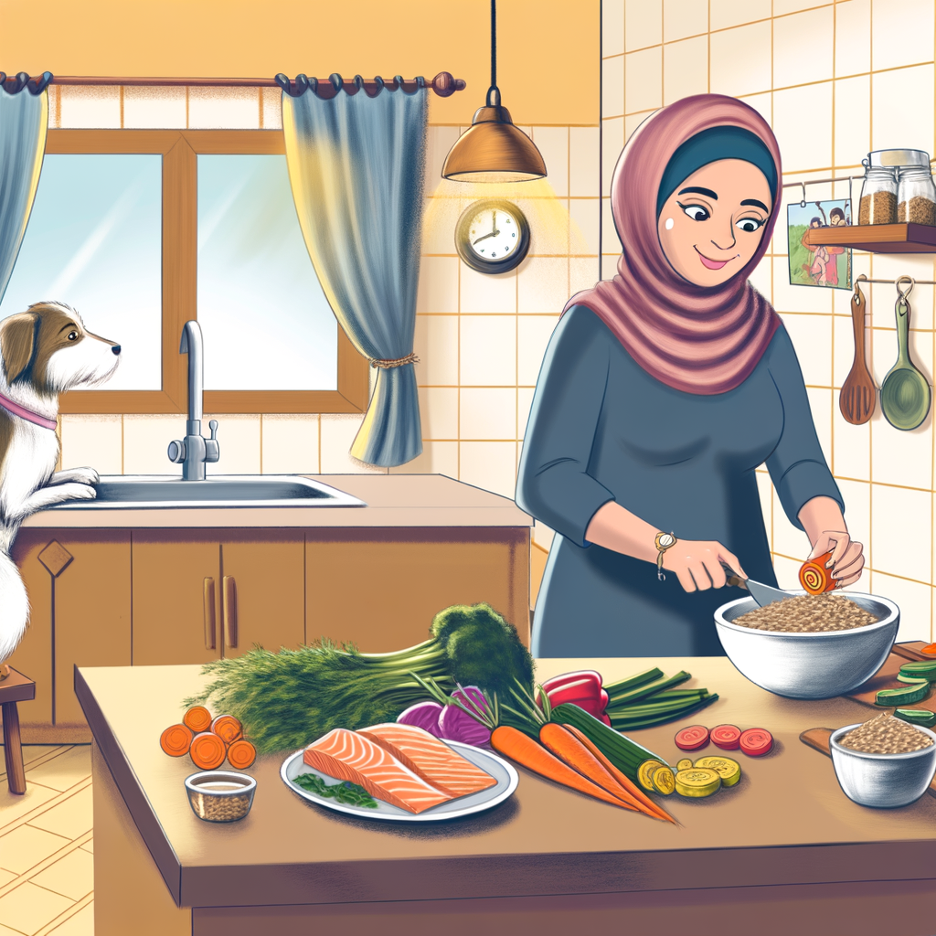 Para crear una imagen que refleje el texto mencionado, puedes componer una fotografía que retrate una escena acogedora en una cocina bien iluminada, donde se vea a una persona preparando una comida balanceada y nutritiva para su perro. Aquí tienes algunas ideas para capturar la esencia del mensaje:
1. **Ingredientes Frescos y Naturales:** Enfoca la imagen en una mesa o encimera llena de ingredientes frescos y saludables. Incluye pescado fresco como salmón, una variedad de verduras como zanahorias y espinacas, y algo de arroz integral o quinoa en un tazón. Asegúrate de presentar los ingredientes de manera atractiva y ordenada.
2. **Proceso de Preparación:** Captura el momento en el que la persona corta o mezcla los ingredientes en un bowl. Esto podría incluir a alguien usando un cuchillo para cortar las verduras o añadiendo un toque final a la mezcla de ingredientes.
3. **Entorno Cálido y Acogedor:** Usa una iluminación cálida que haga que la imagen se sienta acogedora y hogareña. Esto puede transmitir la idea de cuidado y amor en la preparación de la comida.
4. **Interacción Humano-Perro:** Incluye un perro en la imagen, observando atento desde un lado, para representar la conexión emocional y el interés del animal por su comida. El perro puede ser de tamaño pequeño a mediano, mirando hacia la comida con curiosidad.
5. **Elemento Personalizado:** Considera añadir un cuenco con el nombre del perro grabado para dar un toque personal, indicando que la dieta está adaptada específicamente para esa mascota.
Al aplicar estas ideas, crearás una imagen que no solo capta la importancia de una dieta equilibrada y personalizada para el bienestar emocional del perro, sino que también transmite el cuidado y la conexión entre el dueño y su mascota.