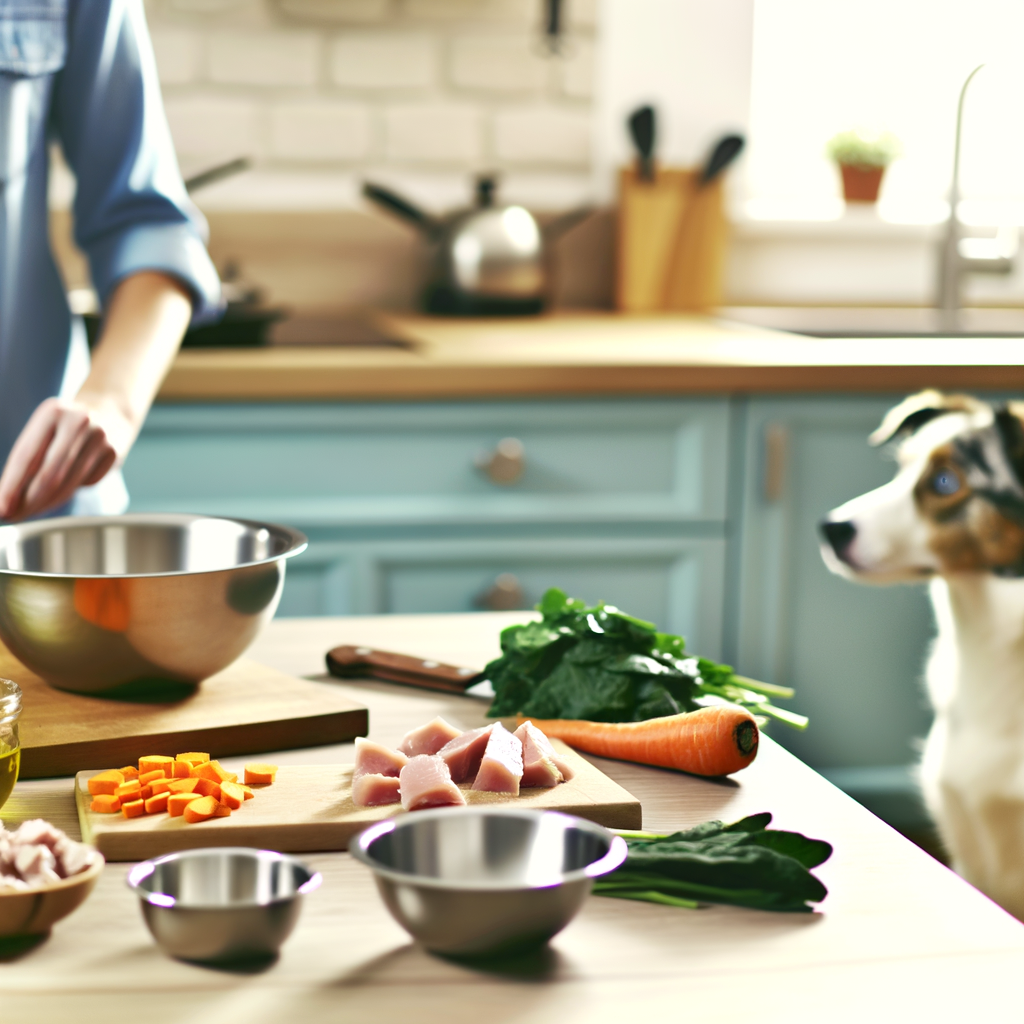 Para crear una imagen que refleje el texto sobre la importancia de una dieta equilibrada para el comportamiento de los perros, podrías enfocarte en un escenario donde se muestre la preparación de una comida saludable y natural para perros. Aquí tienes algunas ideas detalladas para la fotografía:

1. **Composición de Ingredientes Naturales**: Coloca una variedad de ingredientes frescos y coloridos sobre una mesa de cocina de madera clara. Incluye alimentos ricos en proteínas de alta calidad como trozos de pollo o pescado, así como verduras como espinacas o zanahorias picadas, y fuentes de ácidos grasos como aceite de salmón. Asegúrate de que los ingredientes se vean frescos y apetitosos.

2. **Enfocar Detalles de Preparación**: Captura una escena en la que una persona (solo se vean sus manos) esté cortando o mezclando los ingredientes. Esta composición puede incluir utensilios de cocina de acero inoxidable o tazones de cerámica para dar una sensación de cuidado y atención en la preparación.

3. **Perro Curioso y Saludable**: En una esquina o fondo desenfocado de la imagen, muestra un perro de aspecto saludable y activo, observando con interés el proceso de preparación. Esto ayudará a conectar visualmente la dieta con el bienestar del perro.

4. **Ambiente Acogedor y Natural**: Asegúrate de que la iluminación sea natural, preferiblemente proveniente de una ventana en la cocina que ilumine suavemente la escena. Esto no solo aportará realismo, sino que también creará un ambiente cálido y acogedor.

Al enfocarte en estos elementos, la imagen atraerá a los amantes de las mascotas que valoran la nutrición y el bienestar de sus animales, y visualmente reforzará el mensaje sobre la importancia de una dieta adecuada para el comportamiento de los perros.