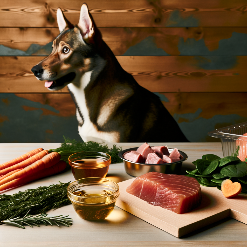 Para la creación de una imagen que ilustre el texto proporcionado sobre la conexión entre la dieta de los perros y su comportamiento, sugiero una composición que combine elementos visuales relacionados con la nutrición y el bienestar canino de manera realista y atractiva. Aquí te dejo una descripción de cómo podría ser la imagen:

1. **Fondo**: Un entorno luminoso y acogedor, como una cocina hogareña moderna con superficies de madera clara o mármol. Esto evoca una sensación de calidez y salud.

2. **Elementos Centrales**: Varios ingredientes frescos que representen los nutrientes esenciales discutidos en el texto:
   - **Fuentes de Proteína**: Un filete de salmón o pollo fresco, cortado en pequeñas porciones, que simboliza la calidad de las proteínas necesarias para la salud cerebral.
   - **Verduras Frescas**: Espinacas y zanahorias crudas, ricas en vitaminas y minerales, esparcidas de manera artística en la mesa.
   - **Fuentes de Omega-3**: Pequeños bloques de hígado de bacalao o aceite de pescado en recipientes transparentes, que muestren sus propiedades beneficiosas.

3. **Extras**: Incorporar algunas hierbas frescas como el romero o la albahaca para añadir color y simbolizar un enfoque natural y holístico para la alimentación. 

4. **Composición Voluntad**: Si es posible, incluir a un perro de tamaño mediano, con un pelaje brillante y una expresión atenta, mirando los ingredientes. Esto añade un toque de vida y emocionalidad a la escena, reforzando el impacto positivo de una buena dieta.

5. **Estilo de Fotografía**: Usa iluminación natural para resaltar las texturas y colores de los alimentos y el pelaje del perro. Evita el uso de filtros pesados para mantener la naturalidad y realismo de la imagen.

Con todos estos elementos, la imagen no solo será visualmente atractiva, sino que también comunicará de manera efectiva el mensaje sobre cómo una alimentación adecuada puede influir positivamente en el comportamiento y bienestar de los perros.